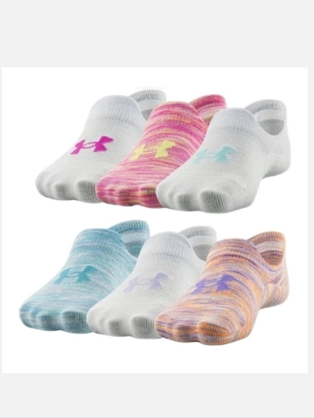Under Armour Girls Ultra Low Tab Socks 6 pack Multicolored Sz 9-11 Kids NWT $18